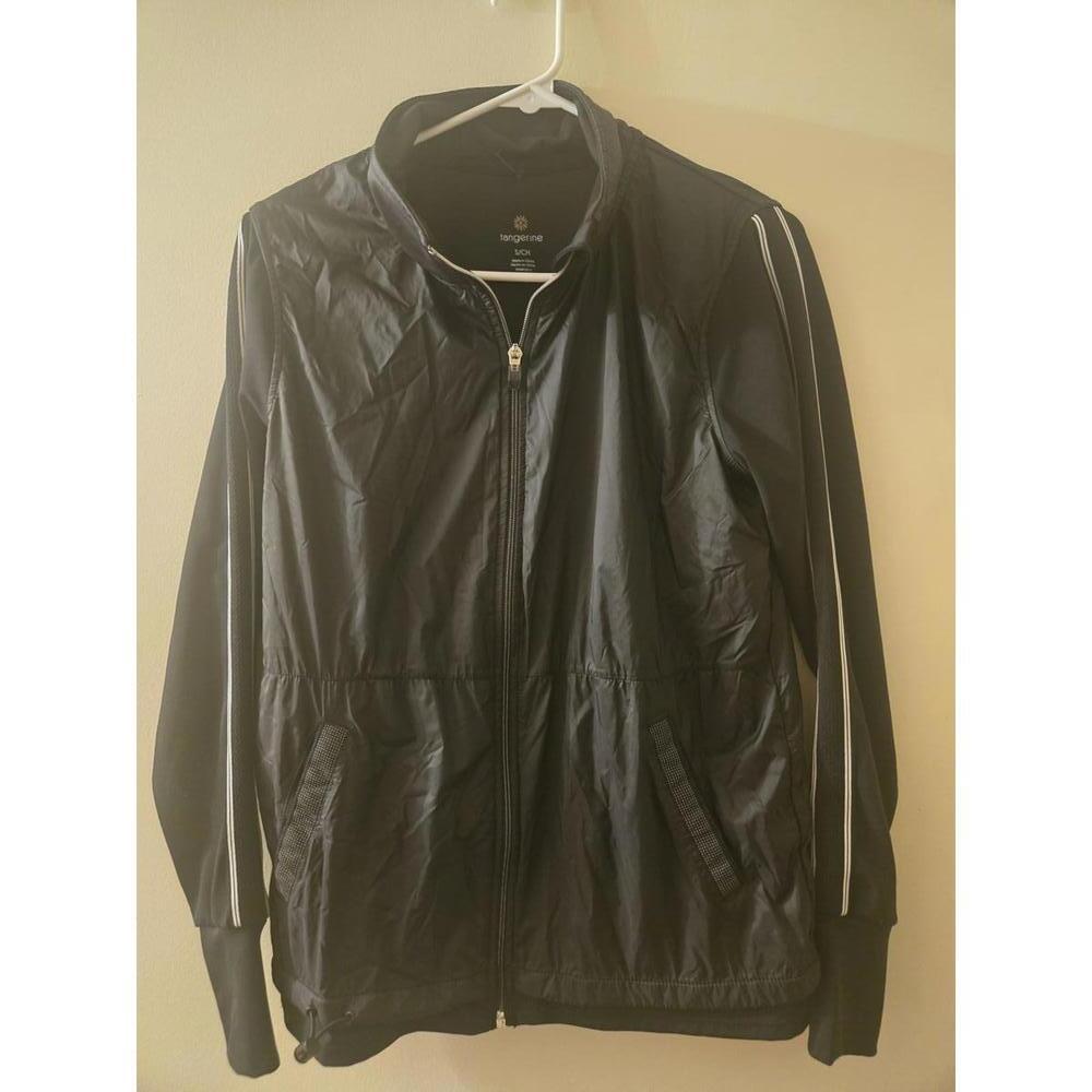 Tangerine Women's Black Activewear Jacket with White Stripe